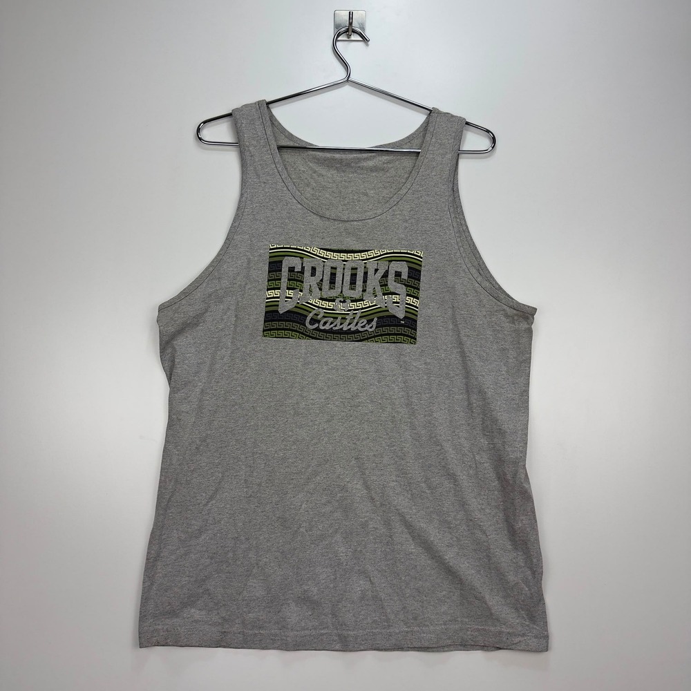 Crooks and Castles Mens Tank Top Heather Gray Graphic Logo Sleeveless Shirt XL